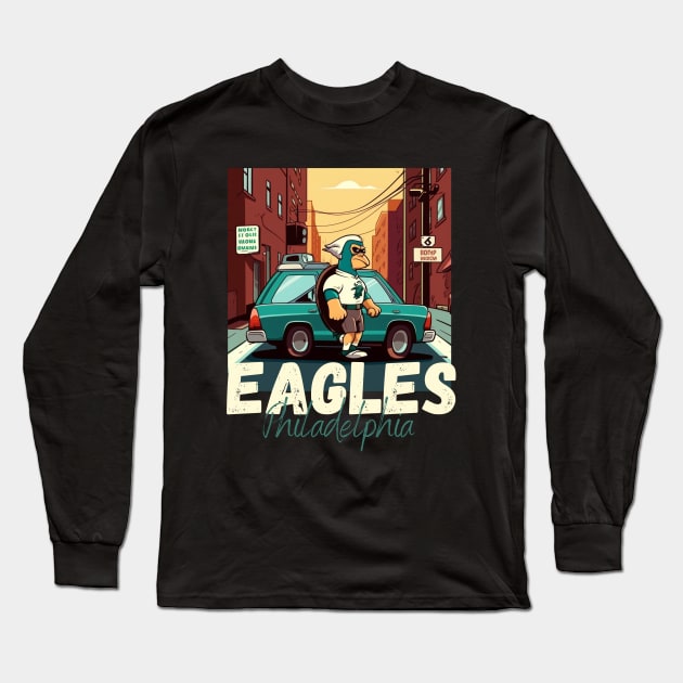 Philadelphia eagles football player graphic design cartoon style beautiful artwork Long Sleeve T-Shirt by Nasromaystro